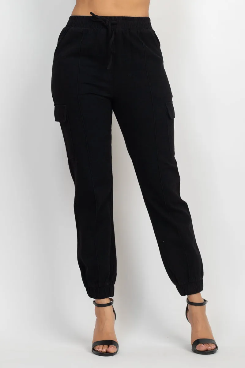 SOLID HIGH-RISE POCKETED JOGGER PANTS