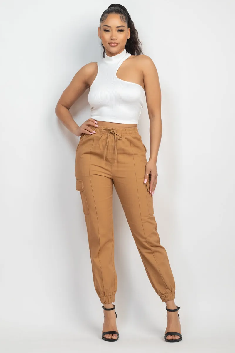 SOLID HIGH-RISE POCKETED JOGGER PANTS