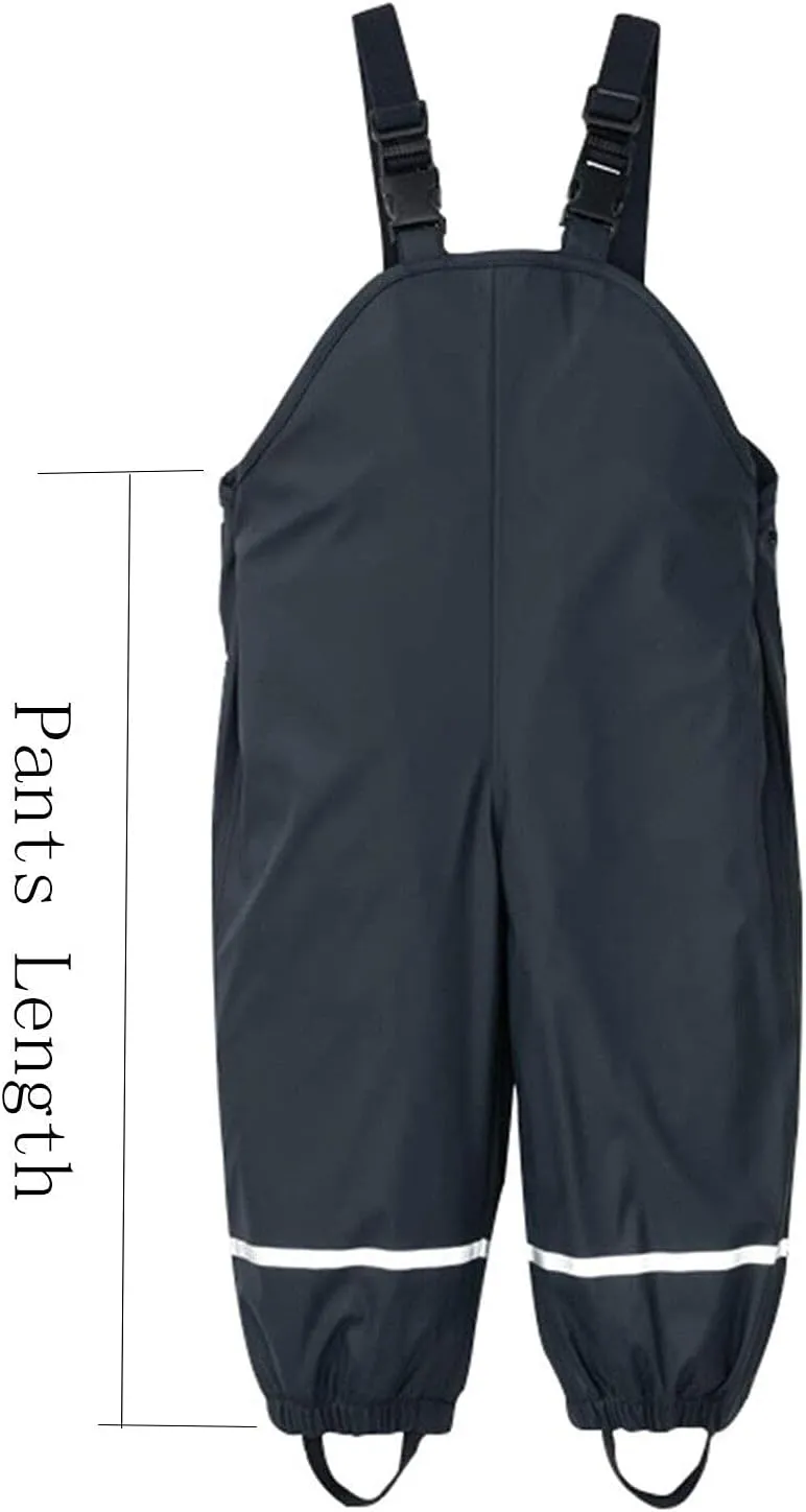Toddlers Boys Girls Rain Bib Pants Raincoat Windproof Reflective Strips Adjustable Shoulder Strap Outwear