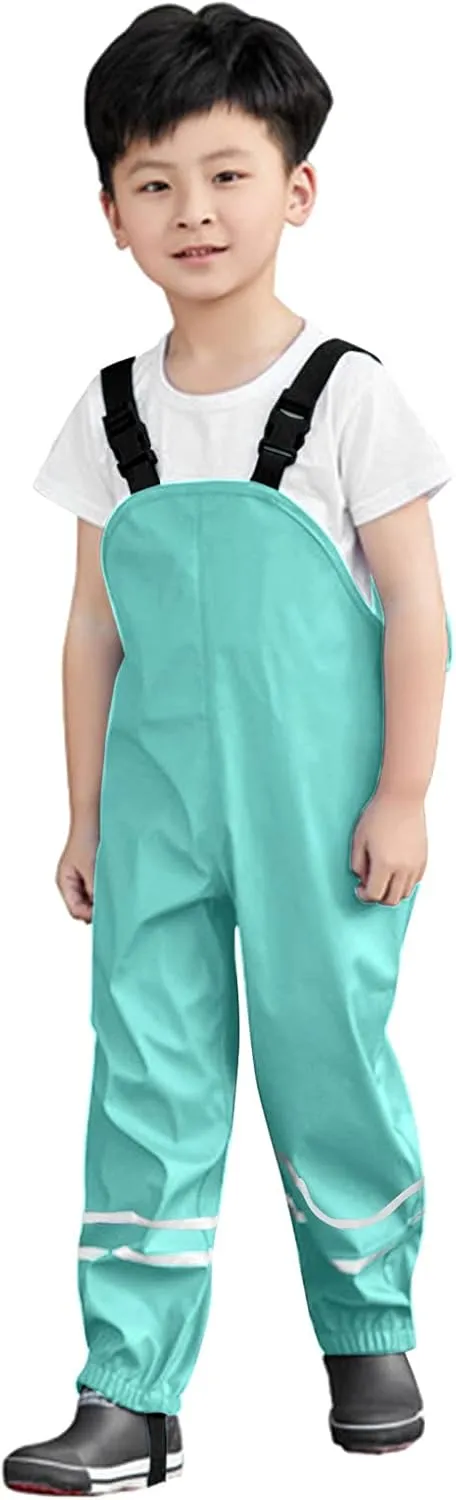 Toddlers Boys Girls Rain Bib Pants Raincoat Windproof Reflective Strips Adjustable Shoulder Strap Outwear