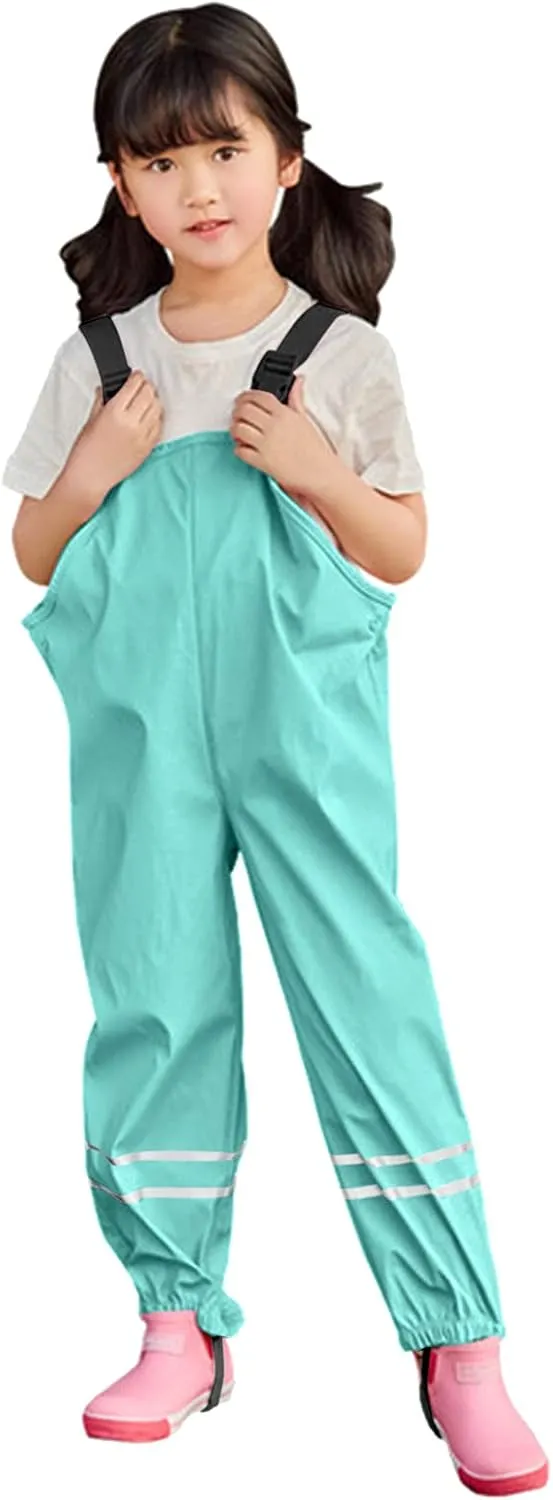 Toddlers Boys Girls Rain Bib Pants Raincoat Windproof Reflective Strips Adjustable Shoulder Strap Outwear