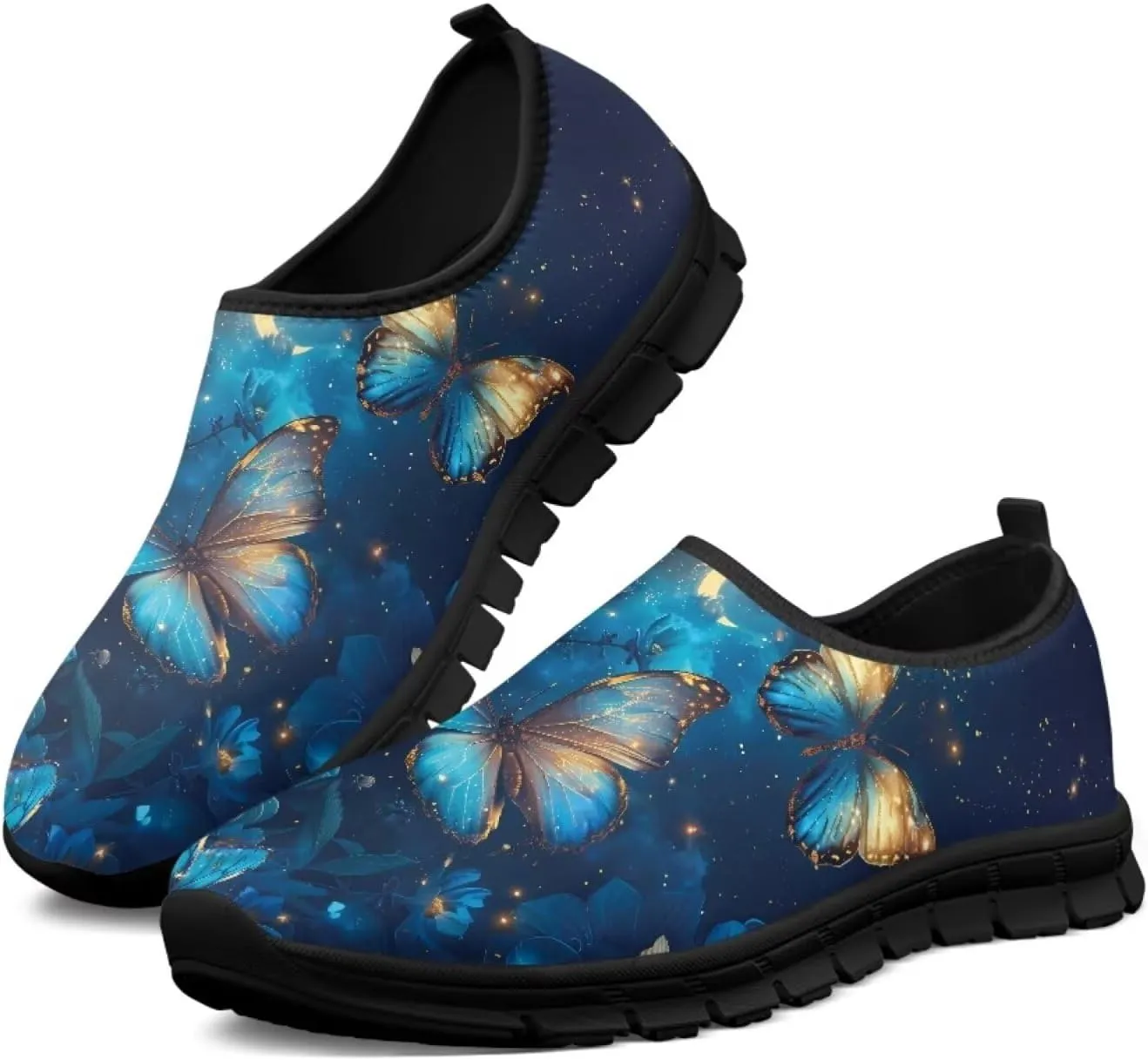 Women Butterfly Shoes Casual Slip On Walking Shoes Lightweight Breathable Athletic Running Shoes Low Top Flat Work Loafers