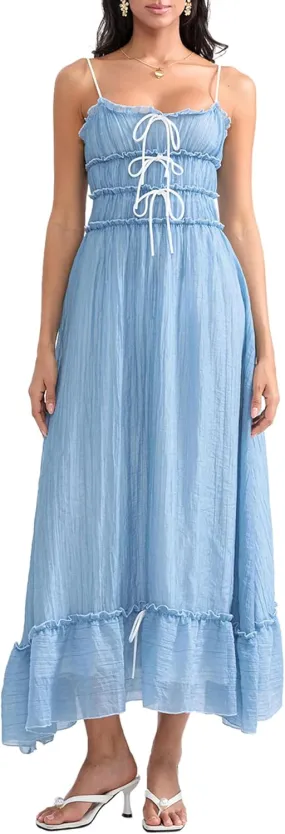 Women Floral Graffiti Print Maxi Dress Sleeveles Spaghetti Strap Sundress Summer Y2k Boho Back Tie Up Flowy Dress