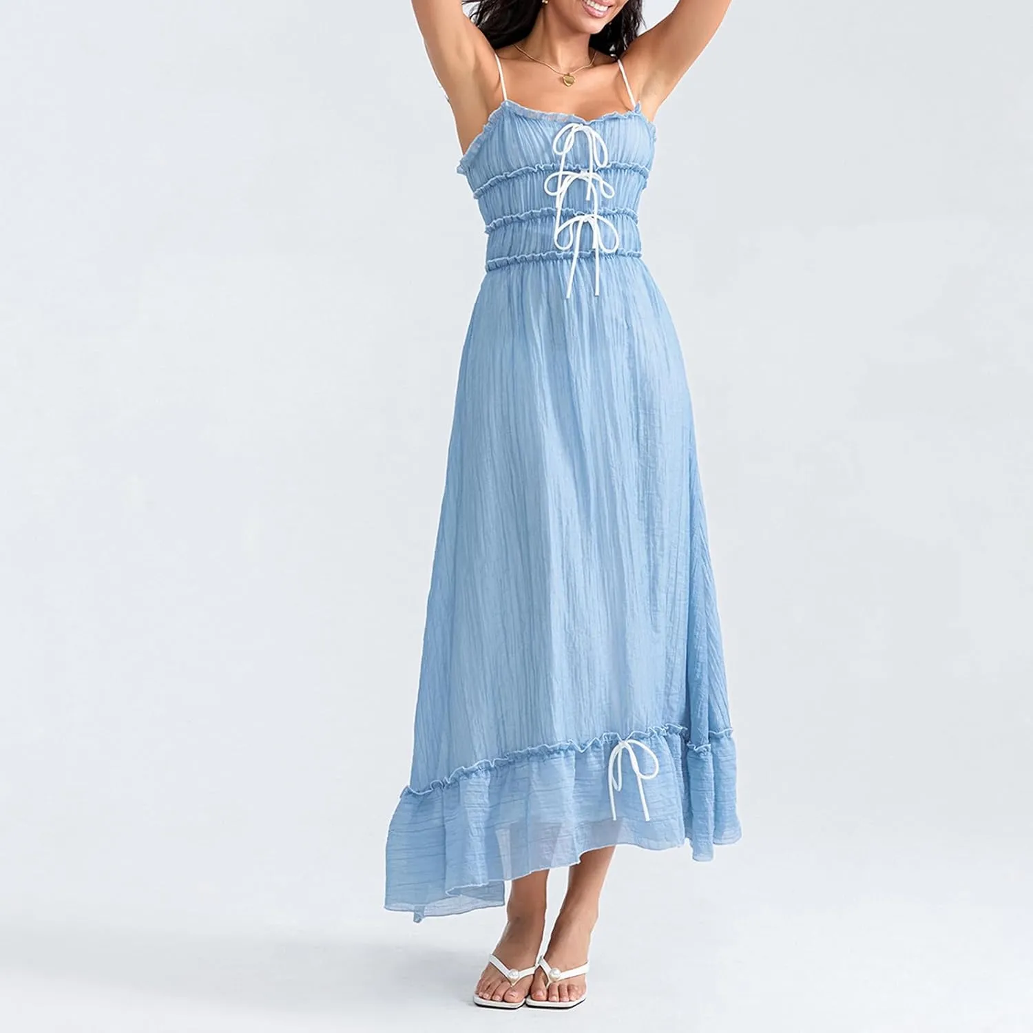 Women Floral Graffiti Print Maxi Dress Sleeveles Spaghetti Strap Sundress Summer Y2k Boho Back Tie Up Flowy Dress