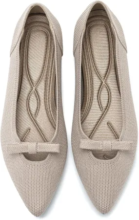 Women's Flats Shoes Comfortable Slip On Shoes Classic Dressy Pointed Toe Bow Knit Ballet Flat