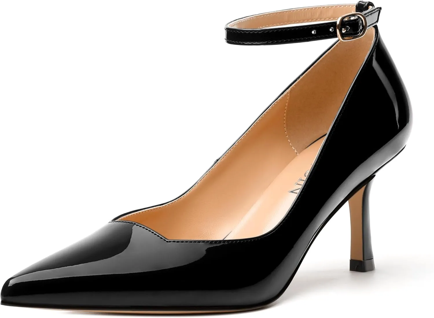 Womens Kitten Heels Comfort Fashion Pointed Toe Solid Buckle Ankle Strap Pump