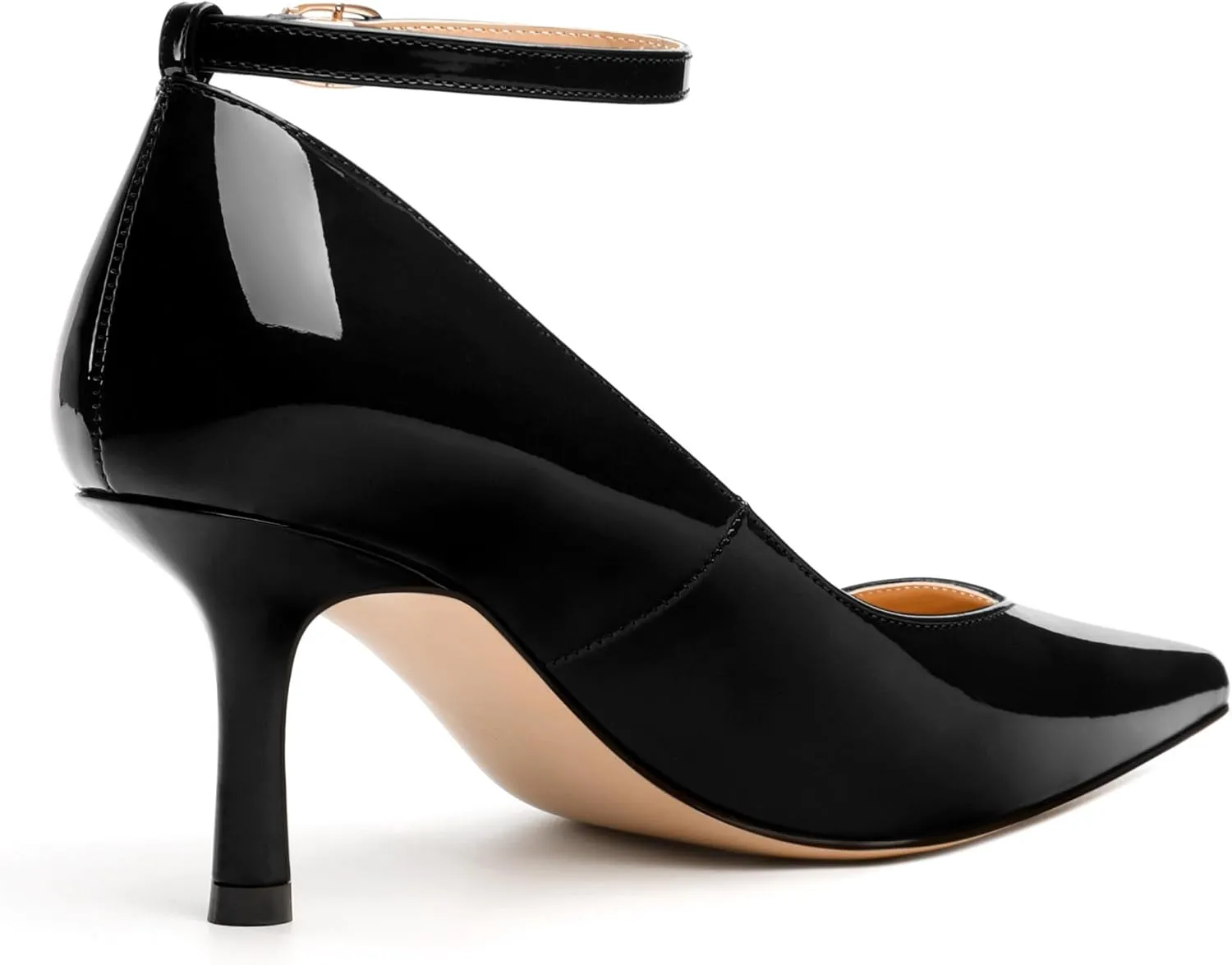 Womens Kitten Heels Comfort Fashion Pointed Toe Solid Buckle Ankle Strap Pump