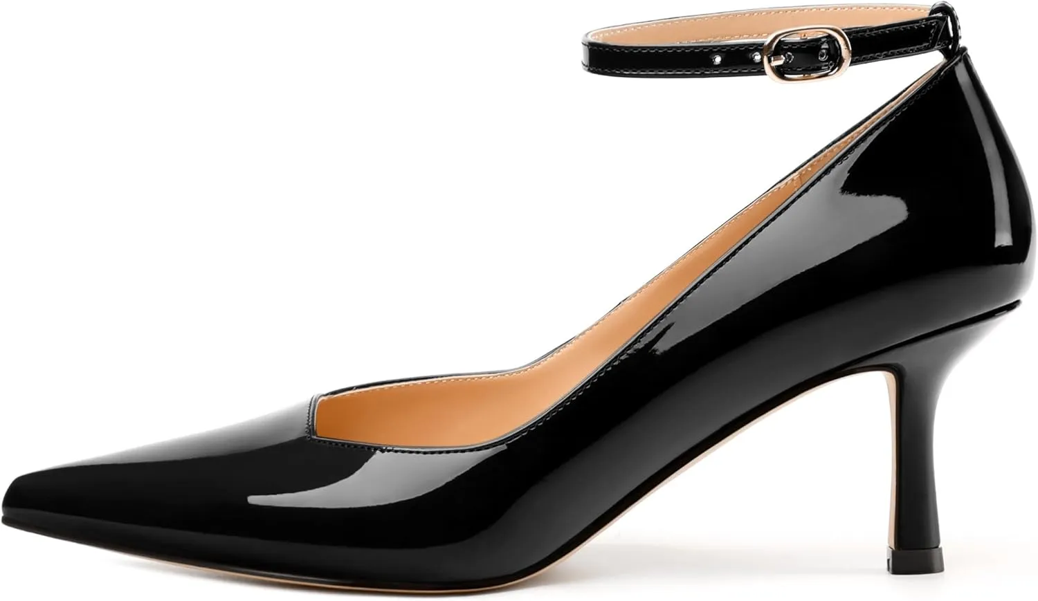 Womens Kitten Heels Comfort Fashion Pointed Toe Solid Buckle Ankle Strap Pump