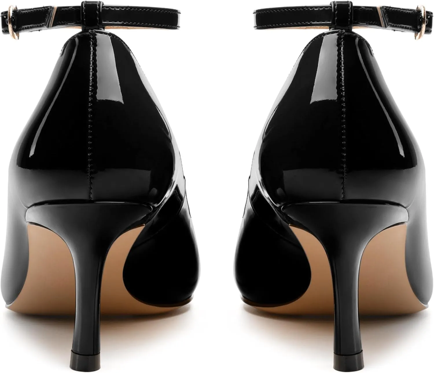Womens Kitten Heels Comfort Fashion Pointed Toe Solid Buckle Ankle Strap Pump