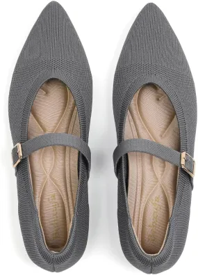 Women's Pointed Toe Knit Mary Jane Ballet Flats for Office Casual Wear Stretchy Dressy Slip-On Shoes with Arch Support