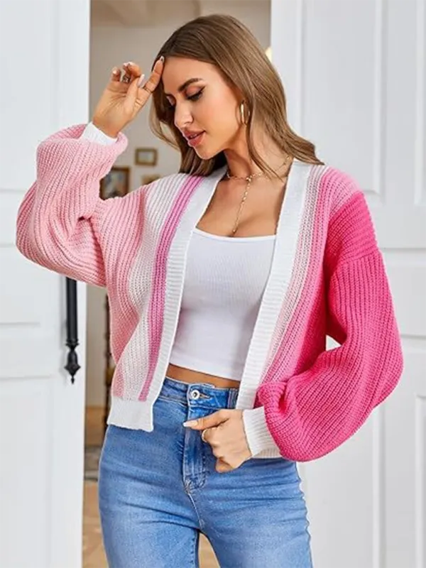 Women’s Rainbow Knitting Open-Front Cardigan | Cozy Relaxed Fit Sweater