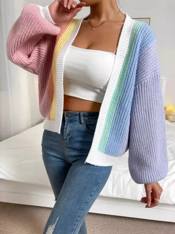 Women’s Rainbow Knitting Open-Front Cardigan | Cozy Relaxed Fit Sweater