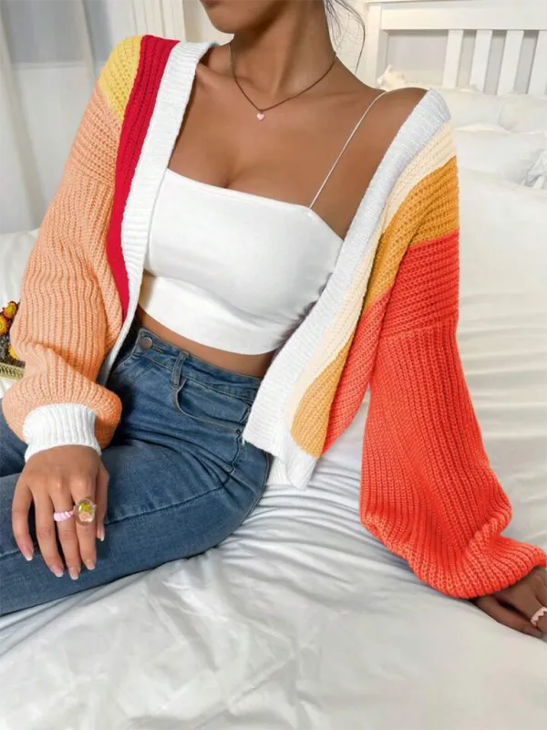 Women’s Rainbow Knitting Open-Front Cardigan | Cozy Relaxed Fit Sweater