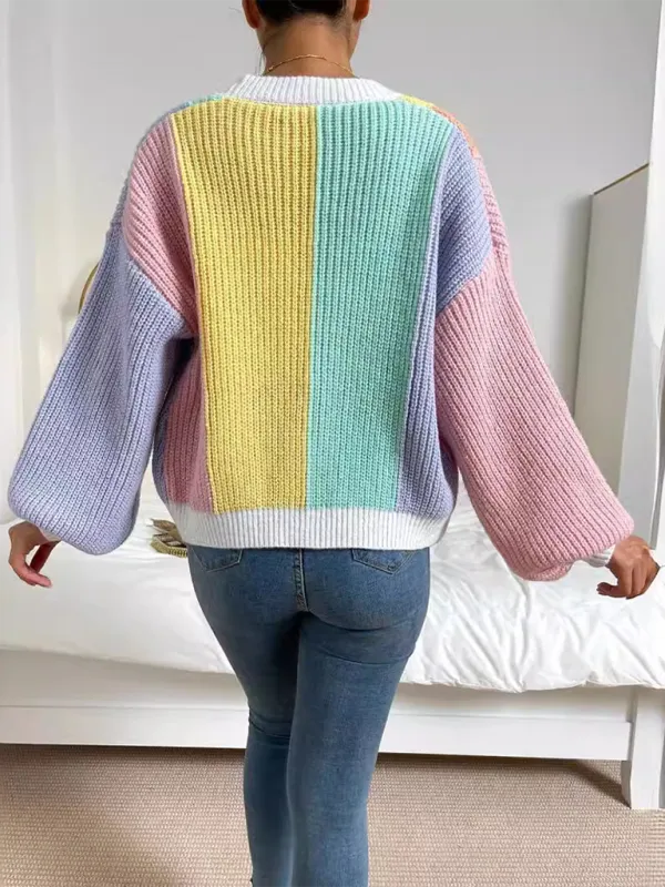 Women’s Rainbow Knitting Open-Front Cardigan | Cozy Relaxed Fit Sweater