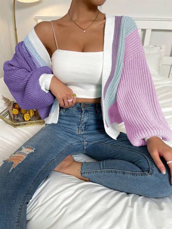 Women’s Rainbow Knitting Open-Front Cardigan | Cozy Relaxed Fit Sweater