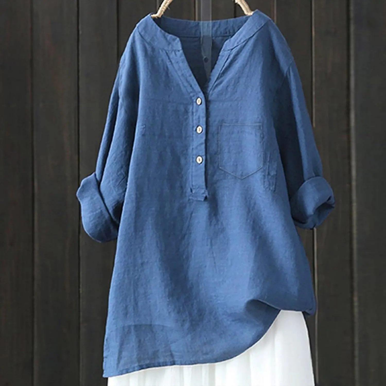 Women's Short Sleeve Cotton Linen Shirt Casual V Neck Trendy T Shirt Collared Button Down Loose Summer Tops