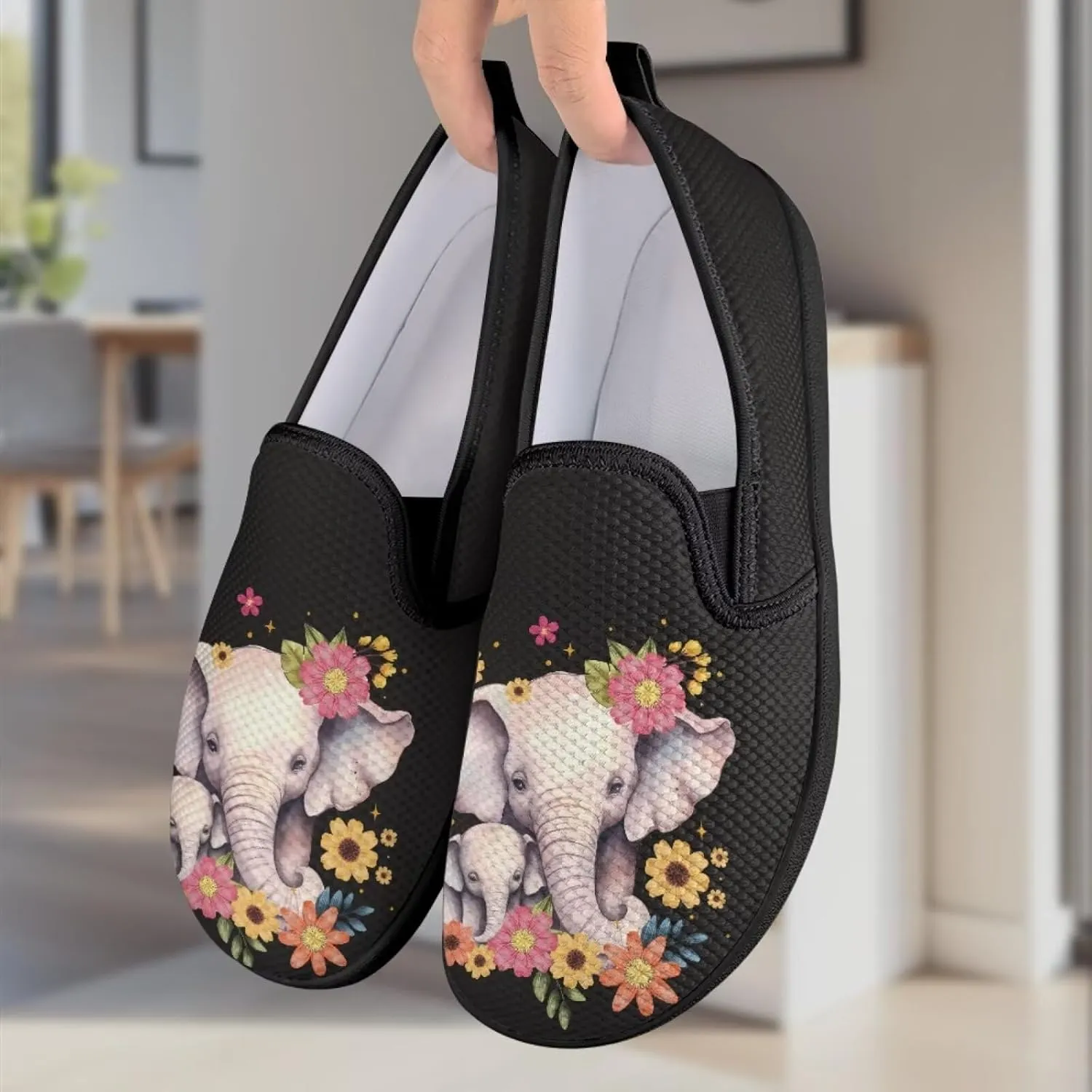 Womens Slip On Ladies Flats Animal Print Breathable Mesh Walking Shoes Lighweight Round Toe Sneakers
