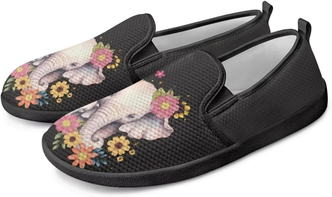 Womens Slip On Ladies Flats Animal Print Breathable Mesh Walking Shoes Lighweight Round Toe Sneakers