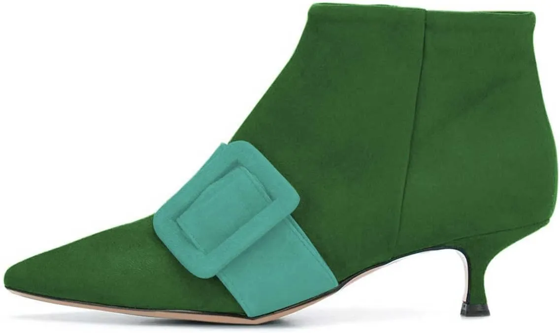 XYD Women's Kitten Low Heel Ankle Boots Pointed Toe Side Zip Short Bootie Buckle Strap Office Event Casual Fall Winter Shoes