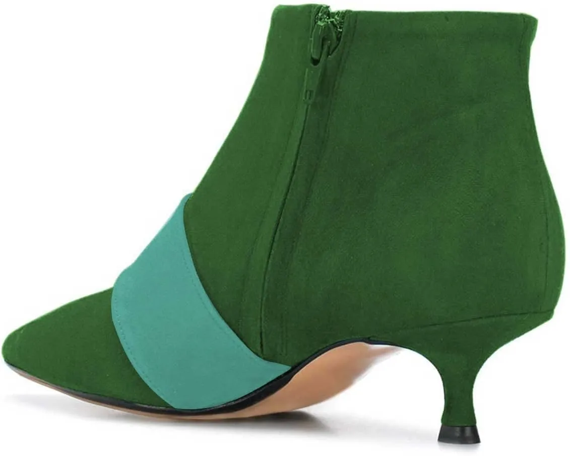 XYD Women's Kitten Low Heel Ankle Boots Pointed Toe Side Zip Short Bootie Buckle Strap Office Event Casual Fall Winter Shoes